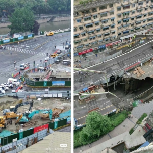成都地鐵13號線塌了？成都現代城小區附近出現路面塌陷